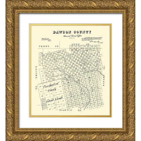 Dawson County Texas - McGaughey 1892 Gold Ornate Wood Framed Art Print with Double Matting by McGaughey