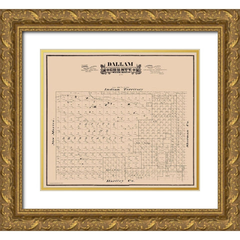 Dallam County Texas - Hall 1888 Gold Ornate Wood Framed Art Print with Double Matting by Hall