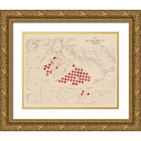 Dimmit County Texas -1897 Gold Ornate Wood Framed Art Print with Double Matting by Unknown