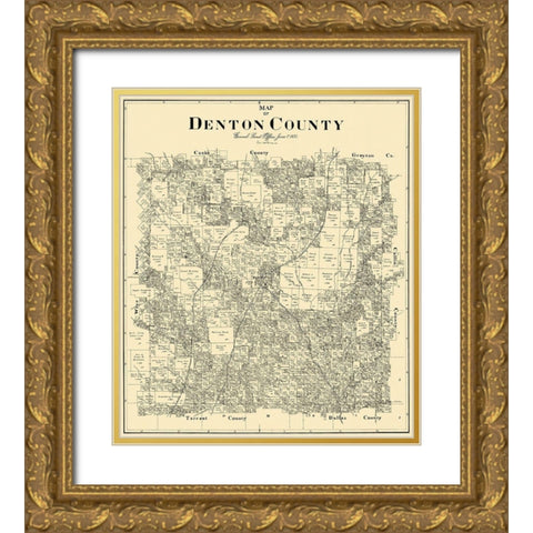 Denton Texas Landowner - General Land Office 1897 Gold Ornate Wood Framed Art Print with Double Matting by Land Office