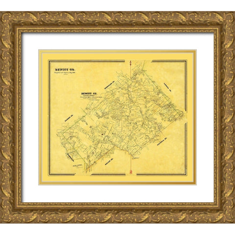 Dewitt County Texas - Arlitt 1870 Gold Ornate Wood Framed Art Print with Double Matting by Arlitt
