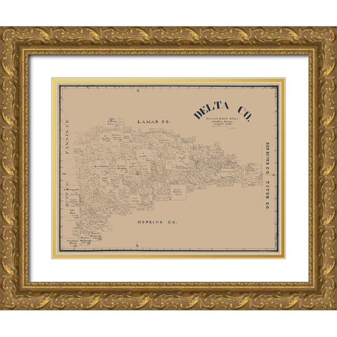 Delta County Texas - Blain 1889 Gold Ornate Wood Framed Art Print with Double Matting by Blain