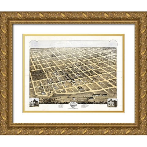 Denison Texas - Pearce 1873 Gold Ornate Wood Framed Art Print with Double Matting by Pearce