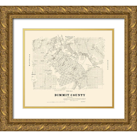 Dimmit County Texas - Walsh 1879 Gold Ornate Wood Framed Art Print with Double Matting by Walsh