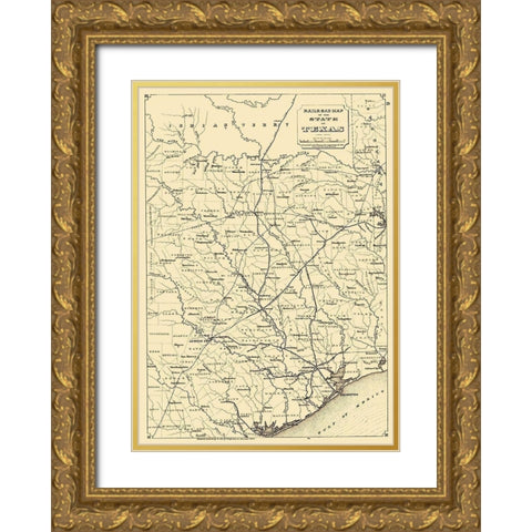 Texas State Railroads - 1873 Gold Ornate Wood Framed Art Print with Double Matting by Unknown