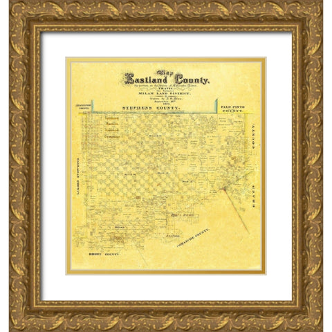 Eastland County Texas - Blan 1875 Gold Ornate Wood Framed Art Print with Double Matting by Blan