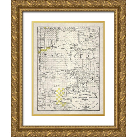 Eastland, Brown, Comanche County Texas -1890 Gold Ornate Wood Framed Art Print with Double Matting by Unknown