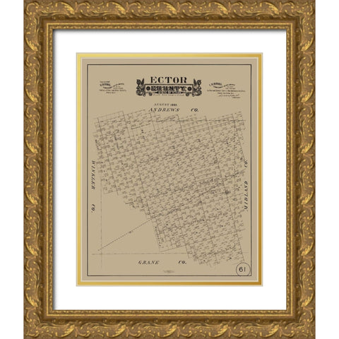 Ector County Texas - Hall 1889 Gold Ornate Wood Framed Art Print with Double Matting by Hall
