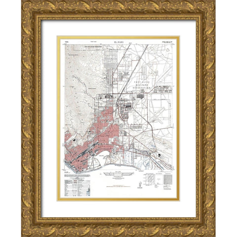 El Paso Texas Sheet - USGS 1947 Gold Ornate Wood Framed Art Print with Double Matting by USGS