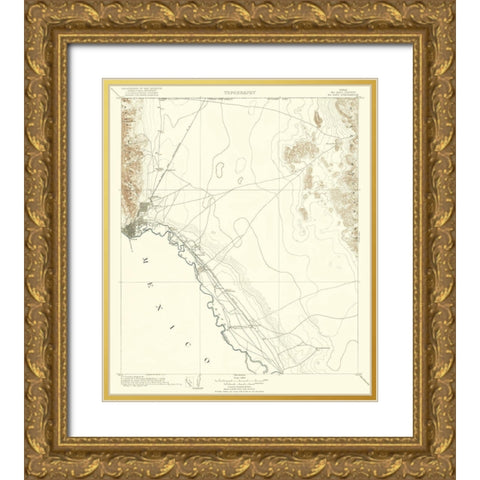 El Paso Texas Quad - USGS 1907 Gold Ornate Wood Framed Art Print with Double Matting by USGS