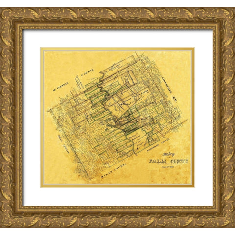 Falls County Texas - Martin 1868 Gold Ornate Wood Framed Art Print with Double Matting by Martin