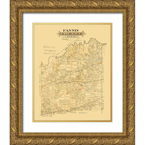 Fannin County Texas - Marshall 1870 Gold Ornate Wood Framed Art Print with Double Matting by Marshall