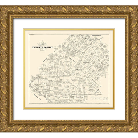 Fayette County Texas - Walsh 1879 Gold Ornate Wood Framed Art Print with Double Matting by Walsh