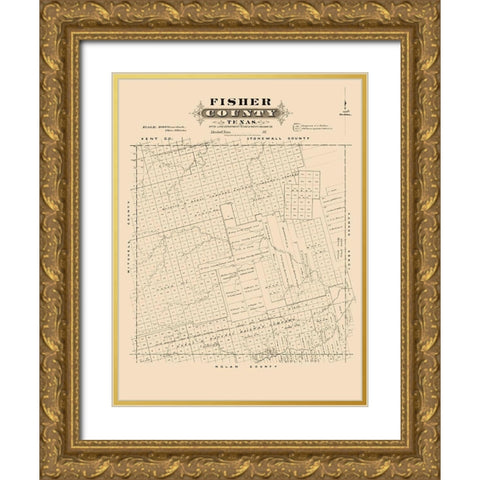 Fisher County Texas - Gast 1870 Gold Ornate Wood Framed Art Print with Double Matting by Gast