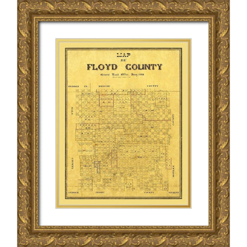 Floyd County Texas - 1888 Gold Ornate Wood Framed Art Print with Double Matting by Unknown