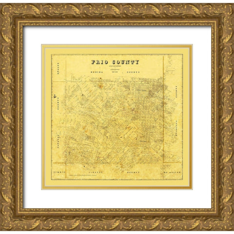 Frio County Texas - Langermann 1879 Gold Ornate Wood Framed Art Print with Double Matting by Langermann