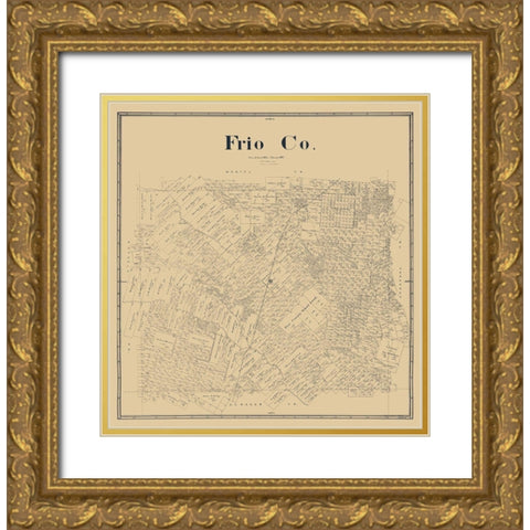 Frio County Texas - Beaumont 1893 Gold Ornate Wood Framed Art Print with Double Matting by Beaumont
