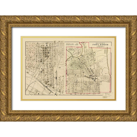 Ft. Worth Texas Landowner - Gray 1885 Gold Ornate Wood Framed Art Print with Double Matting by Gray