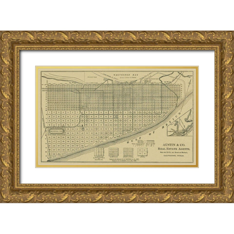 Galveston Texas - Austin 1891 Gold Ornate Wood Framed Art Print with Double Matting by Austin