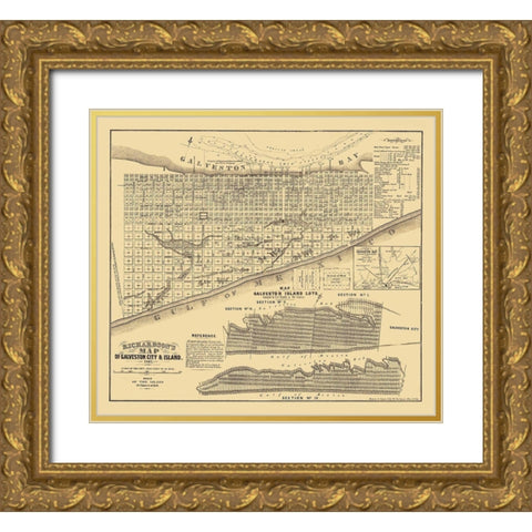 Galveston Texas - Trimble 1867 Gold Ornate Wood Framed Art Print with Double Matting by Trimble