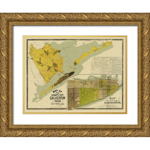 Galveston Texas Landowner - 1890 Gold Ornate Wood Framed Art Print with Double Matting by Unknown