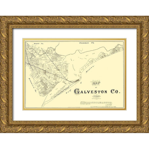 Galveston Texas - Land Office 1879 Gold Ornate Wood Framed Art Print with Double Matting by Land Office