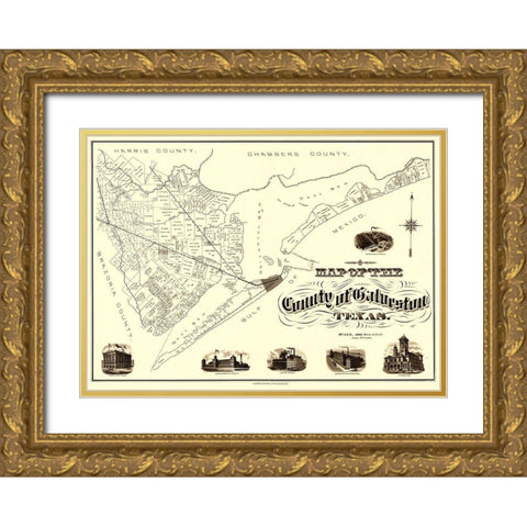 Galveston Texas - Clarke 1902 Gold Ornate Wood Framed Art Print with Double Matting by Clarke