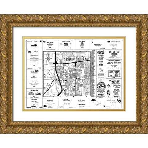 Gainesville Texas - Chamber Of Commerce 1967 Gold Ornate Wood Framed Art Print with Double Matting by Chamber Of Commerce