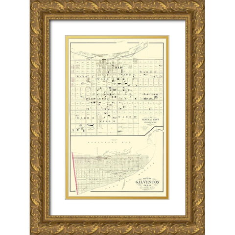 Galveston Texas - Gray 1884 Gold Ornate Wood Framed Art Print with Double Matting by Gray