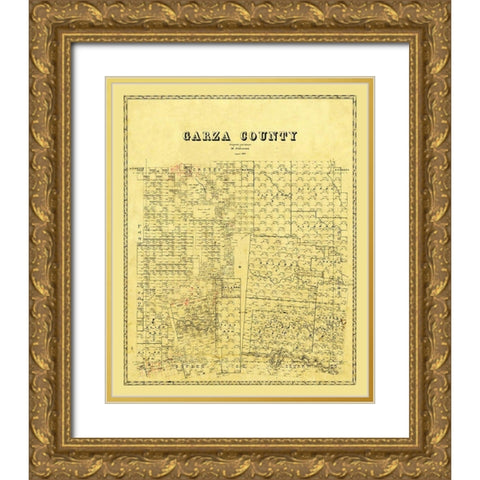 Garza County Texas - Stakemann 1879 Gold Ornate Wood Framed Art Print with Double Matting by Stakemann