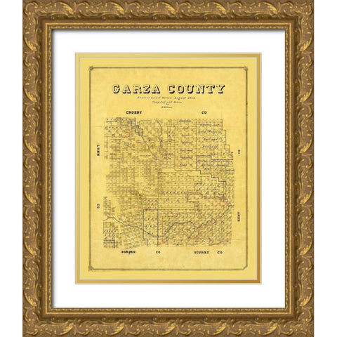 Garza County Texas - Groos 1889 Gold Ornate Wood Framed Art Print with Double Matting by Groos