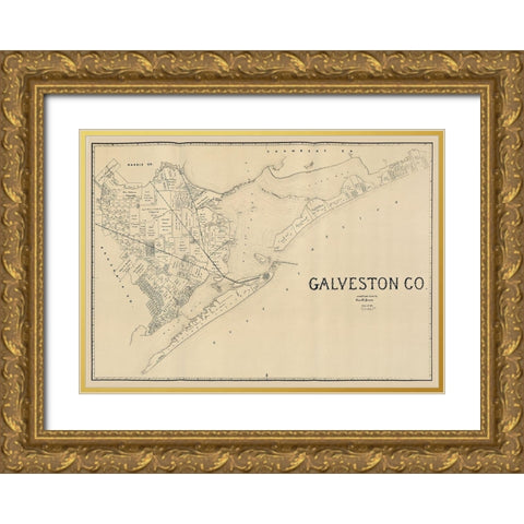 Galveston County Texas - Pressler 1891 Gold Ornate Wood Framed Art Print with Double Matting by Pressler