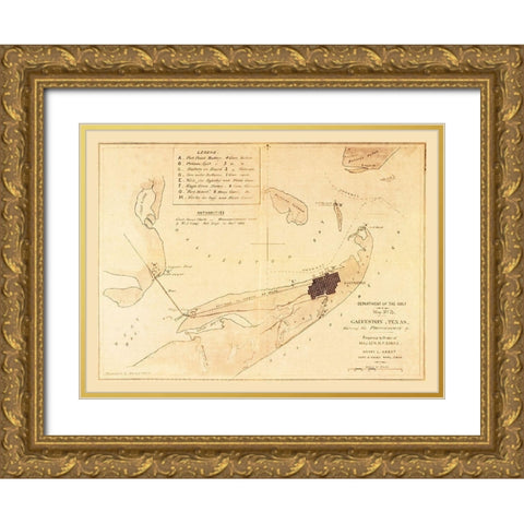 Galveston Fortifications Texas - Long 1862 Gold Ornate Wood Framed Art Print with Double Matting by Long