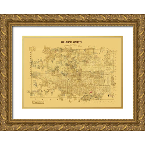 Gillespie County Texas -1873 Gold Ornate Wood Framed Art Print with Double Matting by Unknown