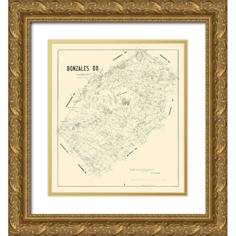 Gonzales County Texas - Walsh 1880 Gold Ornate Wood Framed Art Print with Double Matting by Walsh