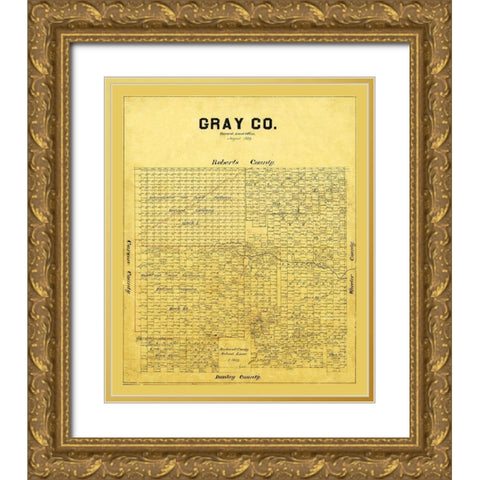 Gray County Texas - 1889 Gold Ornate Wood Framed Art Print with Double Matting by Unknown