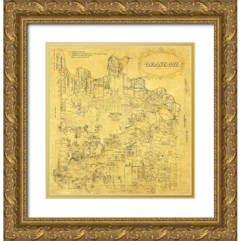 Grayson County Texas - 1853 Gold Ornate Wood Framed Art Print with Double Matting by Unknown