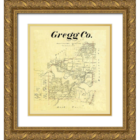 Gregg County Texas - Cousins 1874 Gold Ornate Wood Framed Art Print with Double Matting by Cousins