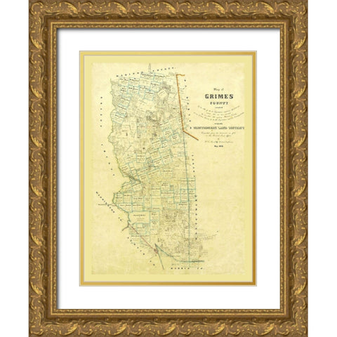 Grimes County Texas - 1858 Gold Ornate Wood Framed Art Print with Double Matting by Unknown