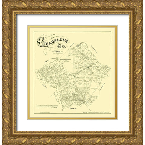 Guadalupe County Texas - Walsh 1880 Gold Ornate Wood Framed Art Print with Double Matting by Walsh