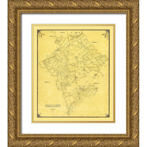 Guadalupe County Texas - 1854 Gold Ornate Wood Framed Art Print with Double Matting by Unknown