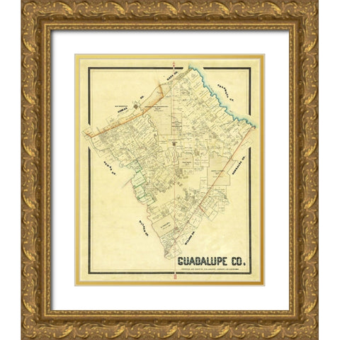Guadalupe County Texas - Arlitt 1869 Gold Ornate Wood Framed Art Print with Double Matting by Arlitt