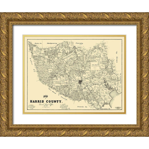 Harris Texas Landowner - Land Office 1893 Gold Ornate Wood Framed Art Print with Double Matting by Land Office