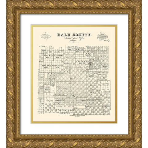 Hale County Texas - McGaughey 1892 Gold Ornate Wood Framed Art Print with Double Matting by McGaughey