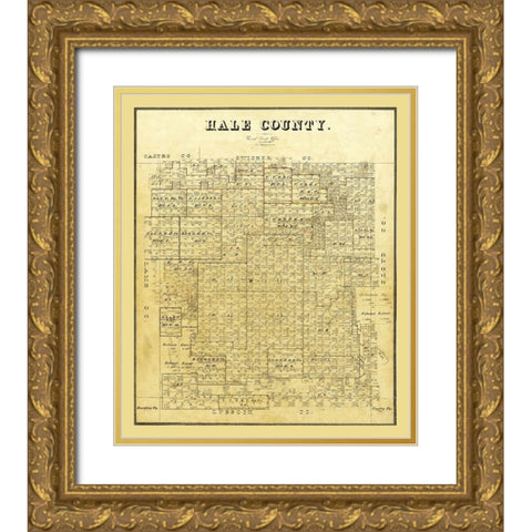 Hale County Texas - 1895 Gold Ornate Wood Framed Art Print with Double Matting by Unknown