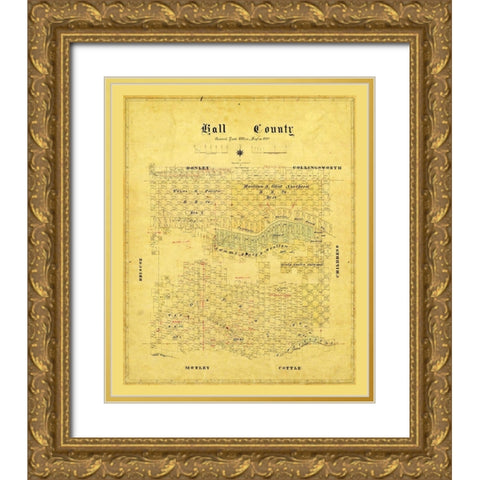 Hall County Texas - 1881 Gold Ornate Wood Framed Art Print with Double Matting by Unknown
