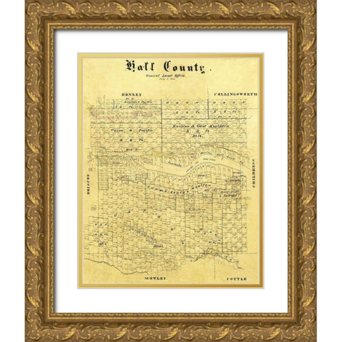 Hall County Texas - 1884 Gold Ornate Wood Framed Art Print with Double Matting by Unknown