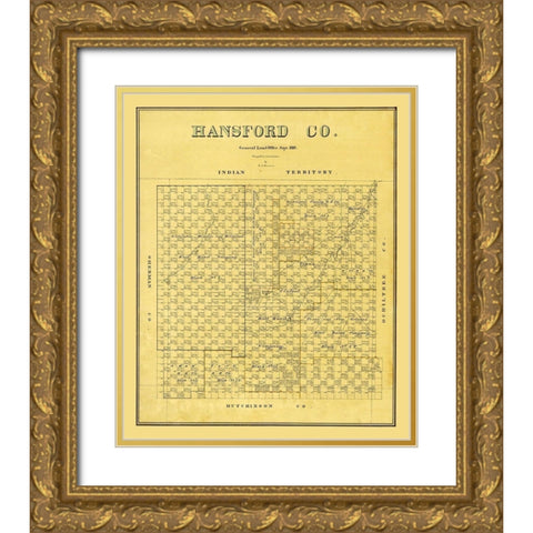 Hansford County Texas - Beaumont 1889 Gold Ornate Wood Framed Art Print with Double Matting by Beaumont