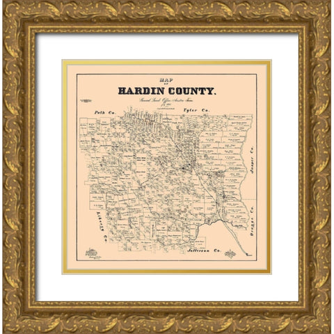 Hardin County Texas - Baker 1895 Gold Ornate Wood Framed Art Print with Double Matting by Baker