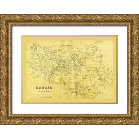 Harris County Texas - 1876 Gold Ornate Wood Framed Art Print with Double Matting by Unknown